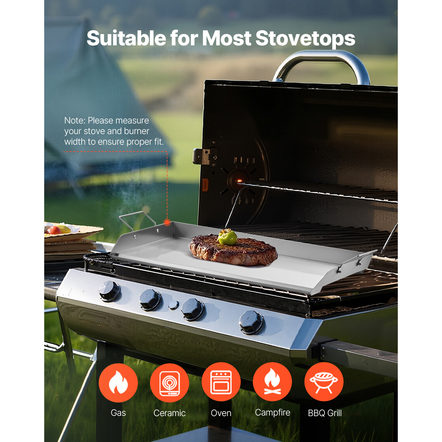 32x16 In Flat Top Griddle Stainless Steel Universal BBQ Grill Pan Cookware_voghion.com
